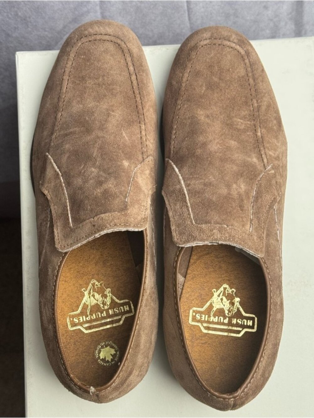 Hush Puppies Brown Suede Loafers Men 8,5 Wide Made in Canada NOS - Picture 2 of 9